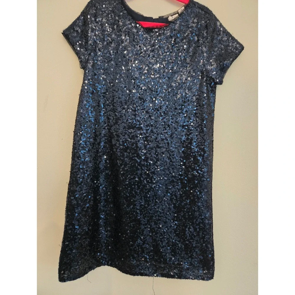Gap Kids Navy Blue Sequin Shift Dress Short Sleeve‎ Party Holiday Sparkle 6-7yrs